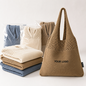 <span class=keywords><strong>Sac</strong></span> fourre-tout en tricot de qualité supérieure avec logo brodé personnalisé pour les événements des clubs de plage européens, pochette de shopping réutilisable et pliable - Product Image 1