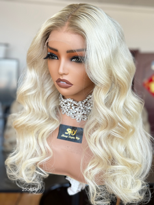 Perruque en cheveux humains vierges SHY Hair Luxury Design 613, sans colle, dentelle transparente, 24 pouces, vague lâche, dentelle frontale, petit bonnet, cheveux bruts, bébé - Product Image 2