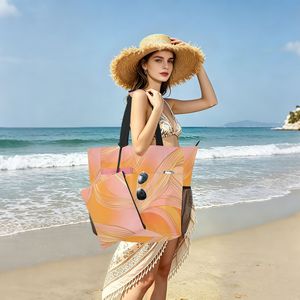 กระเป๋าชายหาดลายหินอ่อนสีชมพูสำหรับผู้หญิงพร้อมกระเป๋าใบเล็กเข้าชุด กระเป๋าโท้ทพิมพ์ลายขนาดใหญ่แบบกำหนดเองพร้อมซิปสำหรับทริปฤดูร้อน - Product Image 1