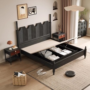 Cadre de <span class=keywords><strong>lit</strong></span> en bois massif <span class=keywords><strong>sur</strong></span> mesure pour projets hôteliers et d'appartements, tête de <span class=keywords><strong>lit</strong></span> ondulée, poteaux tournés, OEM ODM, vente en gros de meubles - Product Image 5