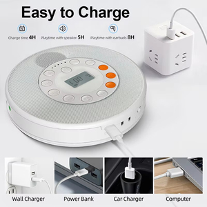 Lecteur CD portable compact rond, directement de l'usine, avec haut-parleur intégré, radio FM, lecture USB MP3, écran LCD, lecteur de musique anti-saut de disque - Product Image 3