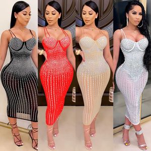 Abito da sera <span class=keywords><strong>Sexy</strong></span> da <span class=keywords><strong>donna</strong></span> con cinturino per Spaghetti Shinny strass lunghezza Midi da <span class=keywords><strong>donna</strong></span> vestito estivo taglie forti - Product Image 2