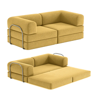 Set Sofa Bed Modern 2 Dudukan Berumbai Bentuk Persegi Panjang, Dapat Diubah Menjadi Tempat Tidur, Dikemas Vakum dalam Kotak Furnitur untuk Ruang Bawah Tanah, Ruang Tamu Rumah, Berbahan Kain