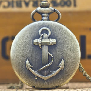 Montre de poche à quartz classique rétro grande taille avec bracelet en similicuir, boîtier en alliage de zinc, motif d'<span class=keywords><strong>ancre</strong></span> gravé, cadran romain - Product Image 2