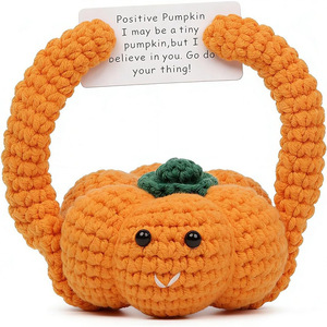 Muñeco <span class=keywords><strong>de</strong></span> Ganchillo Hecho a Mano con Forma <span class=keywords><strong>de</strong></span> Calabaza, Brazos Largos, Sosteniendo una Tarjeta, Energía Positiva, Optimismo, Muñeco <span class=keywords><strong>de</strong></span> Hilo Amarillo - Product Image 3