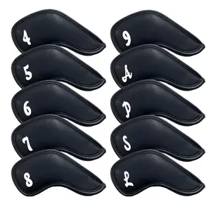 Black Leather Golf Iron Covers Waterproof Iron Head Cover Set Full Protection