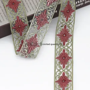 Nastro in Organza di Poliestere e Seta da 3,6 cm con Ricamo Floreale Etnico in Stile Minimalista per Accessori Hanfu - Disponibile in Magazzino dal Produttore - Product Image 3