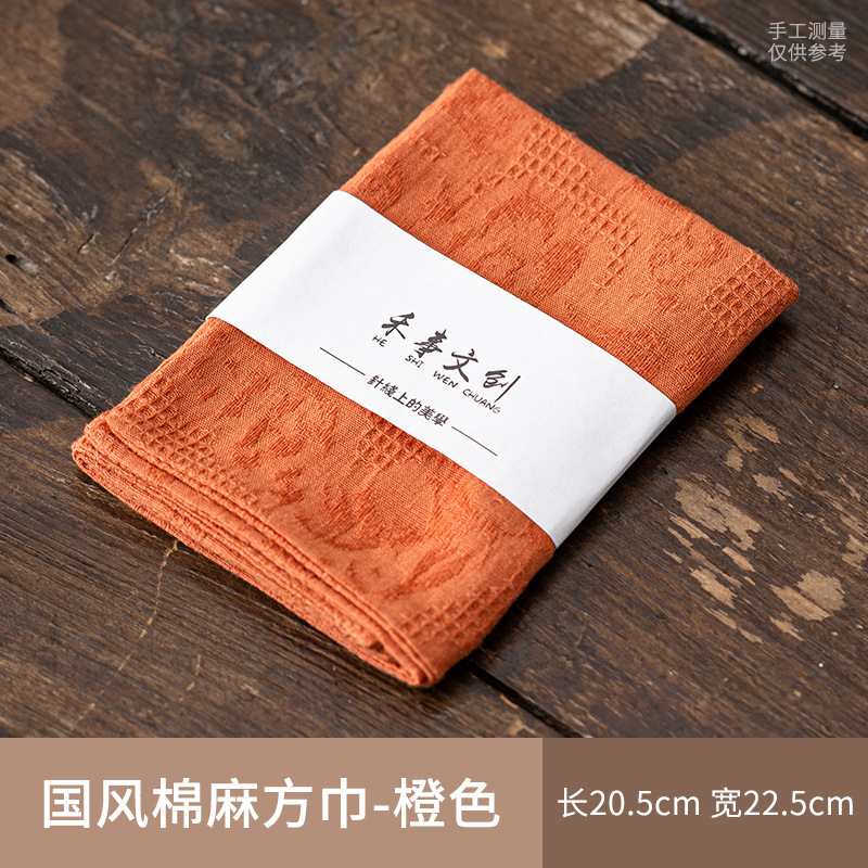 Chinese Style Cotton and Linen Square Scarf - Orange