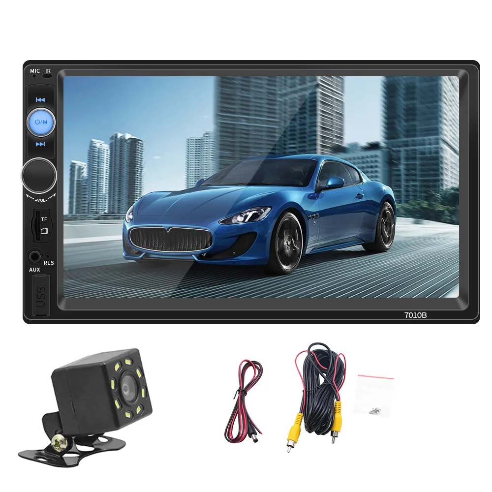 Double Din Car Radio Mp5 Player 7 Inch with BT FM SD USB AUX Mirror Link Car Stereo Touch Screen Rear View Camera Build-in 2DIN