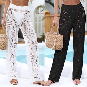 Pantaloni da <span class=keywords><strong>spiaggia</strong></span> a gamba larga da donna a maglia traforata Boho Resort indossa pantaloni da salotto Casual Sexy all'ingrosso - Product Image 1