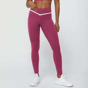 Leggings de yoga pour femmes à taille croisée à contraste élevé, extensible dans les quatre sens, respirant, vêtements de sport de fitness, pantalon de course - Product Image 2