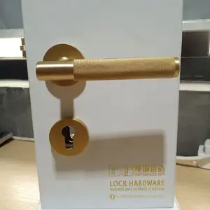 Knurled Brass Golden Bedroom Split Door Handle Lock Antique Brass Wooden Door Handle With Locks