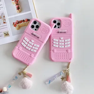 Hot Sale 3D Cute Old Mobile Phone Design Phone Case for iPhone 14 Girl Retro Fashion Pink Cover for iPhone 13 12 11 XS X XR MAX