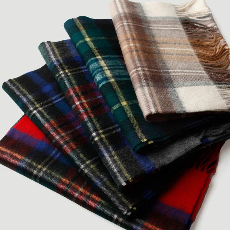 2024 New Classic Design Mongolia Plaid Cashmere and Wool Scarf Winter Mens Custom Pattern Wool Checked Scarf