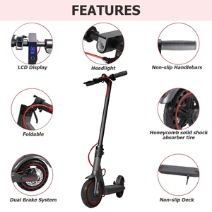QMWHEEL-patinete eléctrico H6plus para adulto, Scooter con cargador USB, suspensión trasera plegable de 350w - Product Image 6