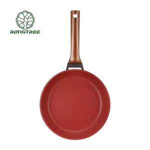 Poêle à frire en aluminium moulé de 24cm avec poignée en bakélite Revêtement antiadhésif en bois au toucher doux Style classique en métal