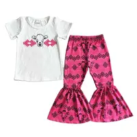 Rts Peuters Baby Meisjes Witte Koe Katoen Mouwen Korte Shirt Nieuwe Ontwerp Rose Roze Koe Figuur Print Bell Bottom Hot koop Voor Kids
