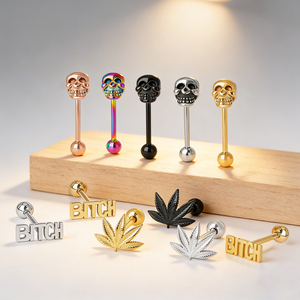 <span class=keywords><strong>Piercing</strong></span> <span class=keywords><strong>de</strong></span> <span class=keywords><strong>langue</strong></span> personnalisé en forme <span class=keywords><strong>de</strong></span> feuille et <span class=keywords><strong>de</strong></span> crâne, plaqué or, en acier inoxydable hypoallergénique, bijou <span class=keywords><strong>de</strong></span> corps tendance - Product Image 3