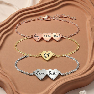 Bracciale da Donna in Acciaio Inossidabile Dorato a Forma di Cuore, Stile Coppia, Personalizzabile con Nome Inciso, Gioielli Regalo, Ordine all'Ingrosso - Product Image 2