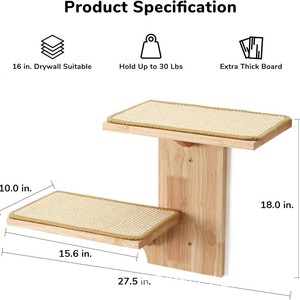Wooden Wall Mounted Cat Tree 2 Levels Durable Natural Wood Color Cat Perch With <b>Sisal</b> <b>Mat</b> - Product Image 5