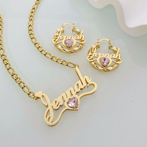 Qiuhan Ensemble <span class=keywords><strong>Collier</strong></span> et Boucles d'Oreilles en Acier Inoxydable Plaqués Or 18 Carats pour Femmes, Bijoux Personnalisés avec Nom - Product Image 6