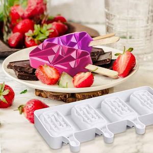 Moldes de silicona para hielo personalizados con 4 cavidades, molde de hielo mejorado para hacer cubitos de hielo caseros con 50 palitos de madera, venta al por mayor - Product Image 5