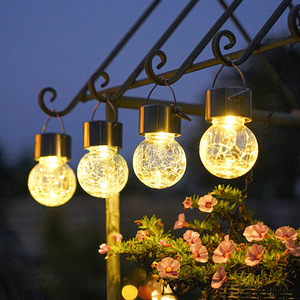 Luces solares colgantes con forma de bola craquelada, guirnalda de luces con globos de cristal impermeables para decoración de jardín, patio y fiestas al aire libre - Product Image 1