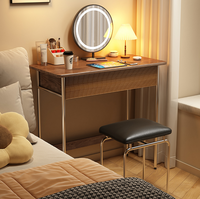 Ensemble de coiffeuse de luxe en bois avec miroir LED et cadre en acier inoxydable pour la vente en gros