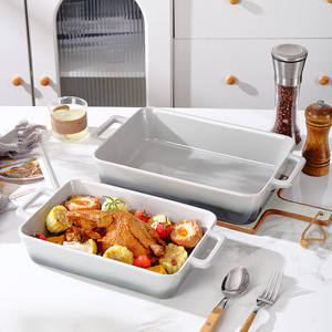 Bandeja <span class=keywords><strong>para</strong></span> Hornear Rectangular de Cerámica Gris Degradado Estilo Roca Oriental, de Alta Gama, con Asas <span class=keywords><strong>para</strong></span> <span class=keywords><strong>Cocinar</strong></span> - Product Image 3