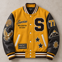 Veste universitaire OEM en chenille épaisse brodée, personnalisée avec patch 3D en relief, veste de baseball en laine avec manches en cuir