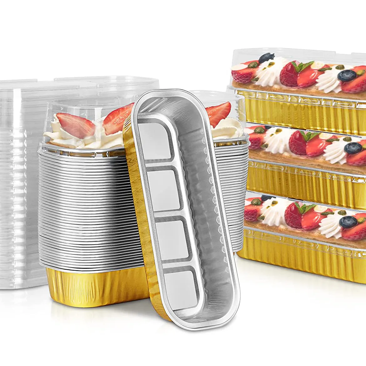 Produsen aluminium Foil nampan memanggang kue Cupcake krim brue cetakan Tart makanan penutup persegi aluminium baki kue untuk Oven