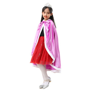Capa de princesa Elsa de Frozen para niñas, terciopelo rosa con ribete blanco, disfraz infantil, ropa para actuaciones, traje de fiesta - Product Image 3