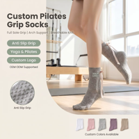 Chaussettes de Pilates personnalisées avec logo, antidérapantes, à semelle intégrale, avec nœud en ruban, pour yoga, barre et danse, pour femmes, OEM ODM
