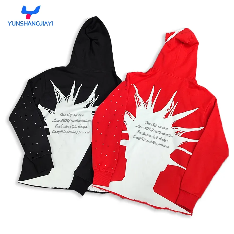 YSJY manufacturers custom fancy cotton puff print crop men's hoodies & sweatshirts with rhinestone