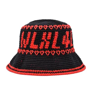 Benutzer definierte Damen handgemachte Häkel fischer Cap Hat Chunky Checkered Knitted Crochet Bucket Hat