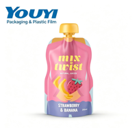Op maat bedrukte, lekvrije staande pouch met tuit, verpakking van plastic voor vloeibare fruitpuree, sap en saus, met aangepaste vorm