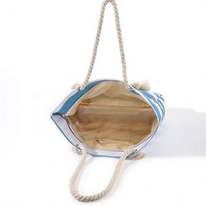 Sac fourre-tout de plage en toile rayée grande capacité en coton avec poignée en corde – Style et fonctionnalité - Product Image 5