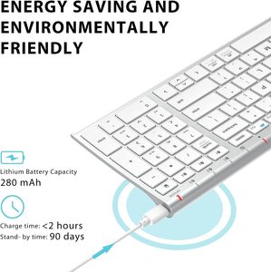 <span class=keywords><strong>IClever</strong></span> BK10 für 5.1 Kabellose Tastatur 101-Tasten Nummernblock Ergonomisches Design Multi-Geräte-Kompatibilität USB-C Mac iPad - Product Image 6