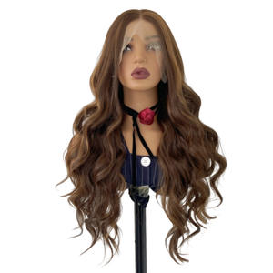 Peluca de Encaje con Reflejos Degradados, con Mechas de Colores, <span class=keywords><strong>Cabello</strong></span> Sintético Largo y <span class=keywords><strong>Rizado</strong></span> para Mujer - Product Image 1