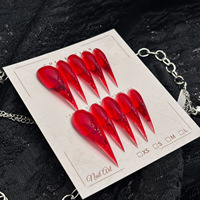 Faux ongles à presser transparents effet gelée, forme griffe de dragon rouge, extra longs, style stiletto, brillants, transparents, courbés et pointus, prêts à poser