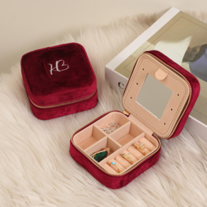 Classic Velvet Jewelry Travel <b>Storage</b> <b>Box</b> Custom logo <b>Storage</b> Ring Necklace Bracelet Jewelry <b>Box</b> with Mirror - Product Image 1
