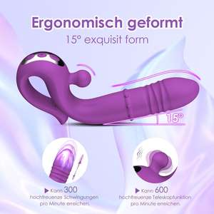 Neuer Verbesserter Lila Silikon Klitoris G-Punkt 2-in-1 Dildo Vibrator mit 10 Modi USB Aufladbar 100% Wasserdicht Erwachsenen-Sexspielzeug - Product Image 3