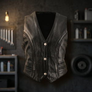 Gilet de motard en cuir véritable, manteau pour fille - Product Image 2