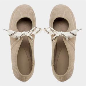 ZA2026 Nuevo Producto de Verano, Zapatos de <span class=keywords><strong>Mujer</strong></span> - Zapatos Planos Estilo Ballet de Terciopelo Color Marrón Arroz - Sandalias Individuales - Zapatos de Baile - Product Image 4