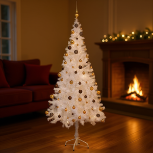 Árbol de Navidad Artificial Preiluminado de 70.9 Pulgadas en Blanco y Dorado con Juego de Bolas, Decoraciones de Interior, Luces LED Cálidas - Product Image 2