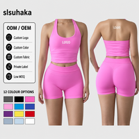 Ensemble de sport et yoga personnalisé : Haut court respirant et tendance pour le sport, taille haute, effet push-up, avec logo frontal et short de yoga