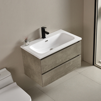 Meuble-lavabo mural flottant moderne 800 mm gris ciment avec vasque intégrée, écologique, style ferme, pour salle de bain et salon