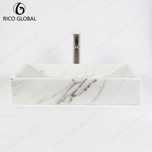 Lavabo Redondo de Mármol para Montar en Superficie, con un Solo Orificio, Acabado Pulido, Minimalista, para Baño - Product Image 4
