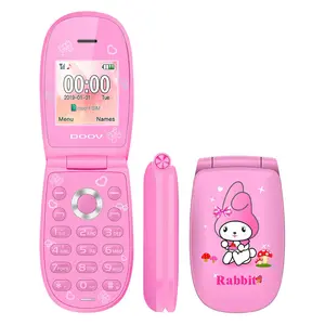 Doov W11 Gsm Quad Band Roze Mini Kinderen Cartoon Konijn Flip Top Open Toetsenbord Telefoon Smartphone Voor Kinderen