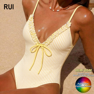 RUIQUWIN Maillot de bain une pièce sexy à coupe haute pour femme, Monokini, effet ventre plat, push-up, couleur unie, orné de bijoux, écologique, séchage rapide, pour la plage - Product Image 1